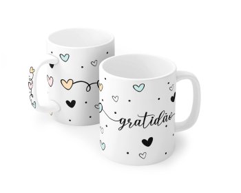 Caneca de Porcelana 320 ml decoração faixa- Gratidão