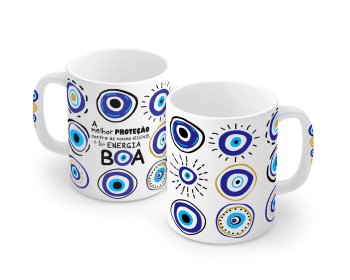 Caneca de Porcelana 320 ml decoração faixa- Olho Grego