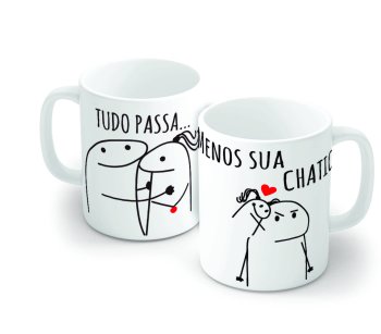 Caneca de Porcelana 320 ml decoração faixa- Flork- Tudo Passa, menos sua chatice