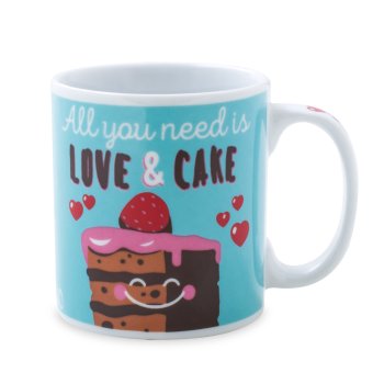 Caneca de Porcelana 320 ml decoração faixa- Love Coffee/ Cake/ Chocolate