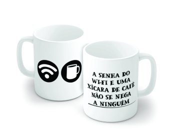 Caneca de Porcelana 320 ml decoração faixa- Senha do Wi Fi