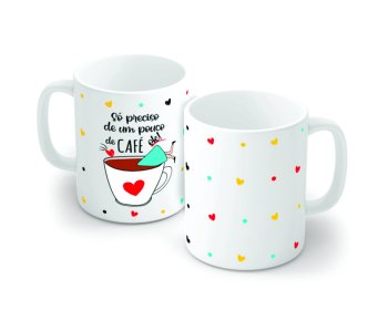 Caneca de Porcelana 320 ml decoração faixa- Só Preciso de um pouco de Café