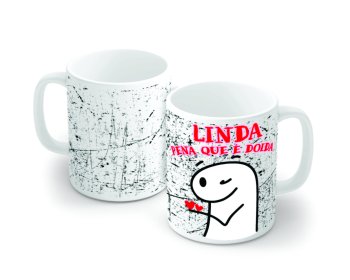 Caneca de Porcelana 320 ml decoração faixa- Flork- Linda, Pena que é Doida