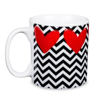 Caneca de Porcelana 320 ml decoração faixa- Corações