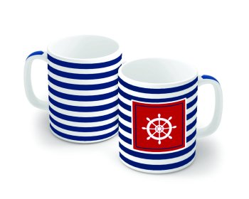 Caneca de Porcelana 320 ml decoração faixa- Náutica Listras Azul