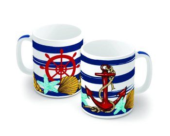 Caneca de Porcelana 320 ml decoração faixa- Náutica Âncora Vermelha